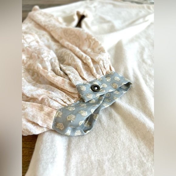 WE THE FREE Free People Jade Long Balloon Sleeve Pattern Print Top Ecru in Cream - Picture 17 of 17